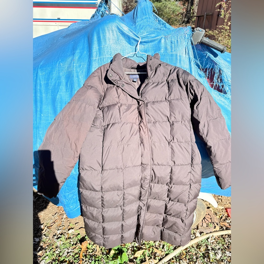 Lands' End Long Down Puffer Coat Jacket Brown Size L/P 14-16 Petite